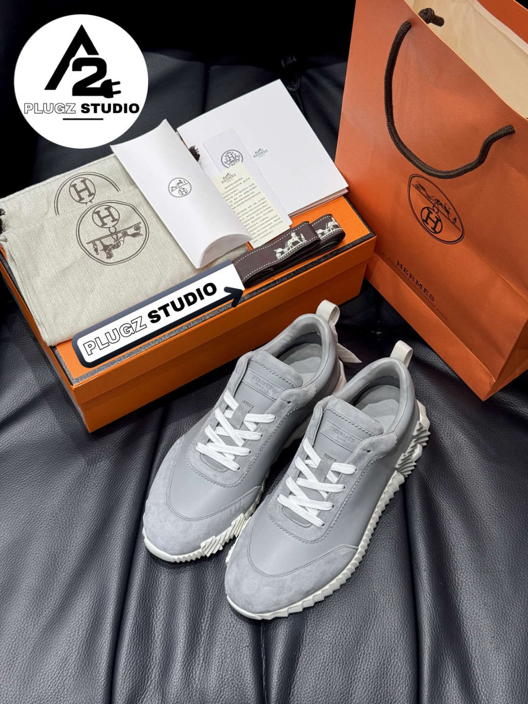 Hermès Bouncing – Gris Clair / Blanc