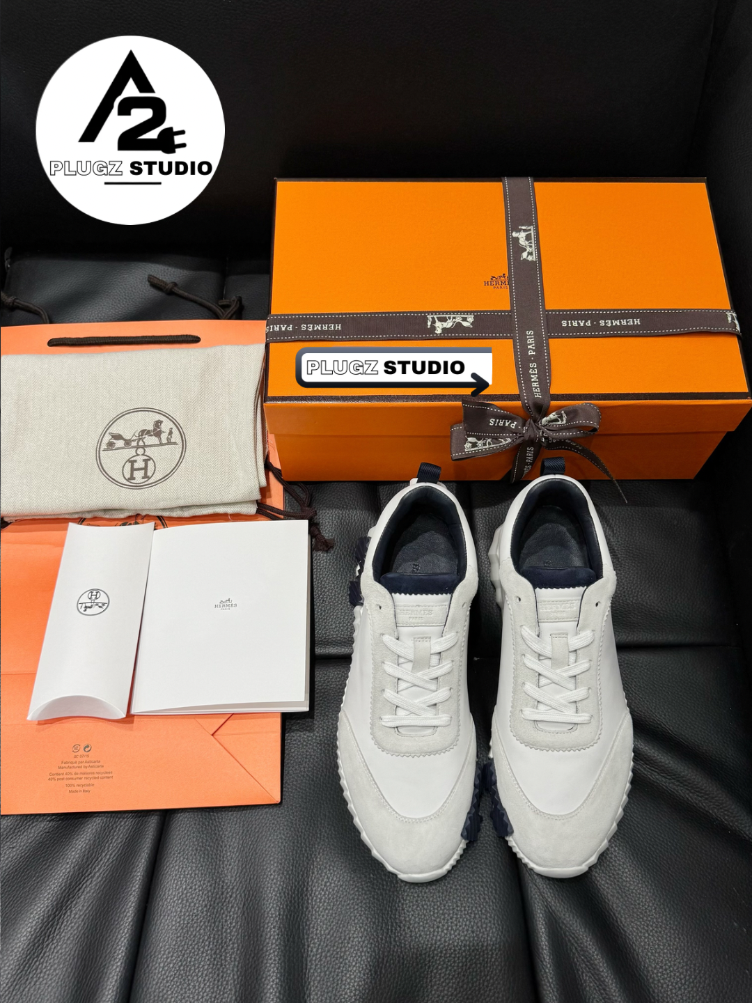 Hermès Bouncing Leather & Suede – Blanc / Bleu Marine / Blanc Cassé