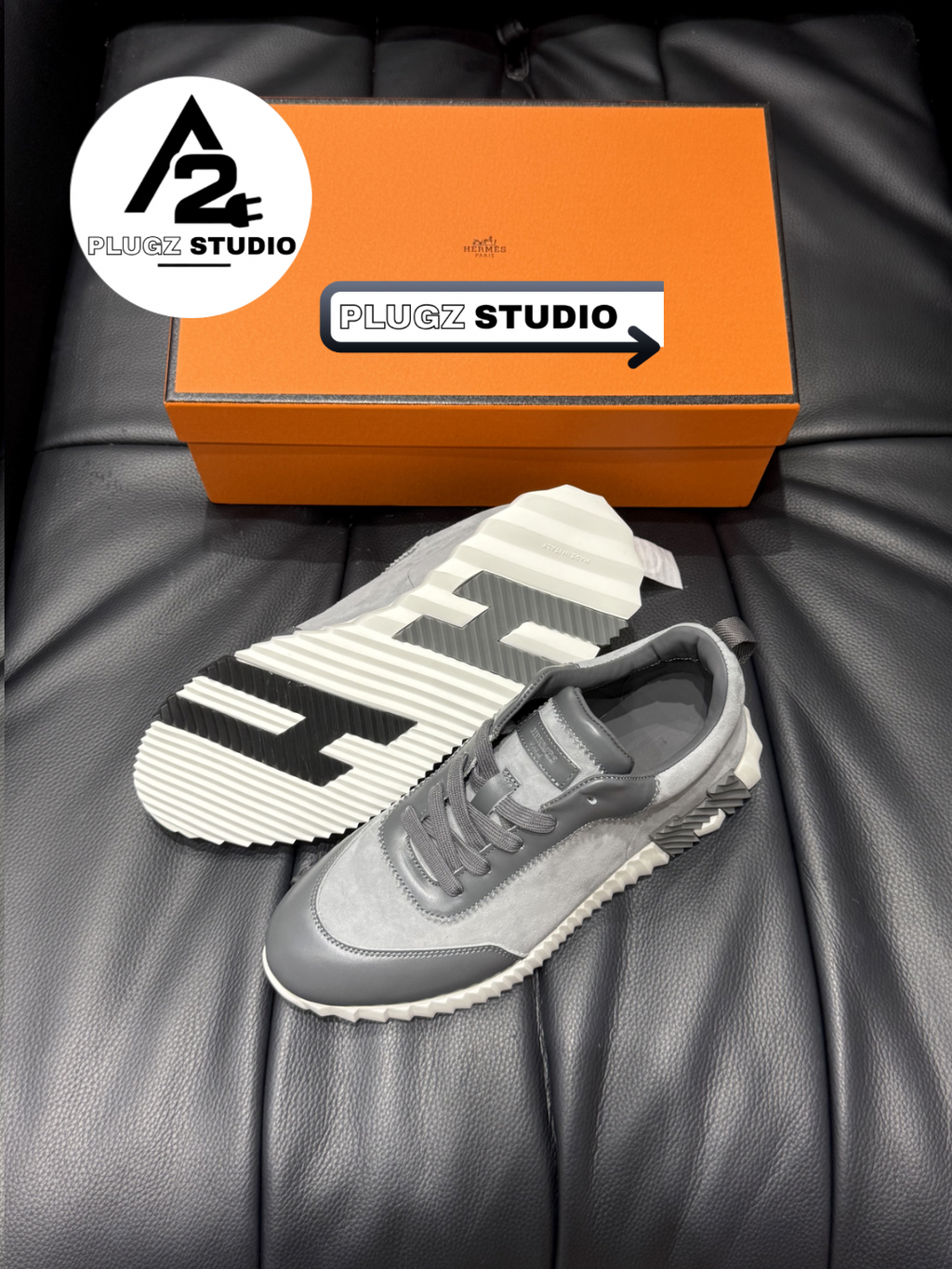 Hermès Bouncing – Gris Suède / Gris Foncé / Blanc