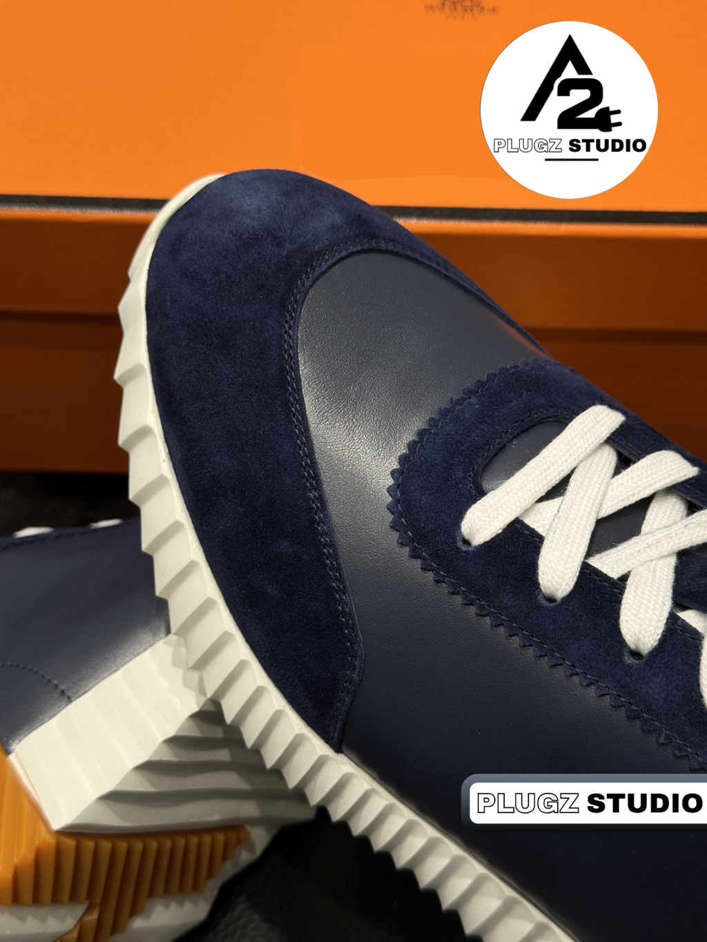 Hermès Bouncing – Navy / White / Cognac