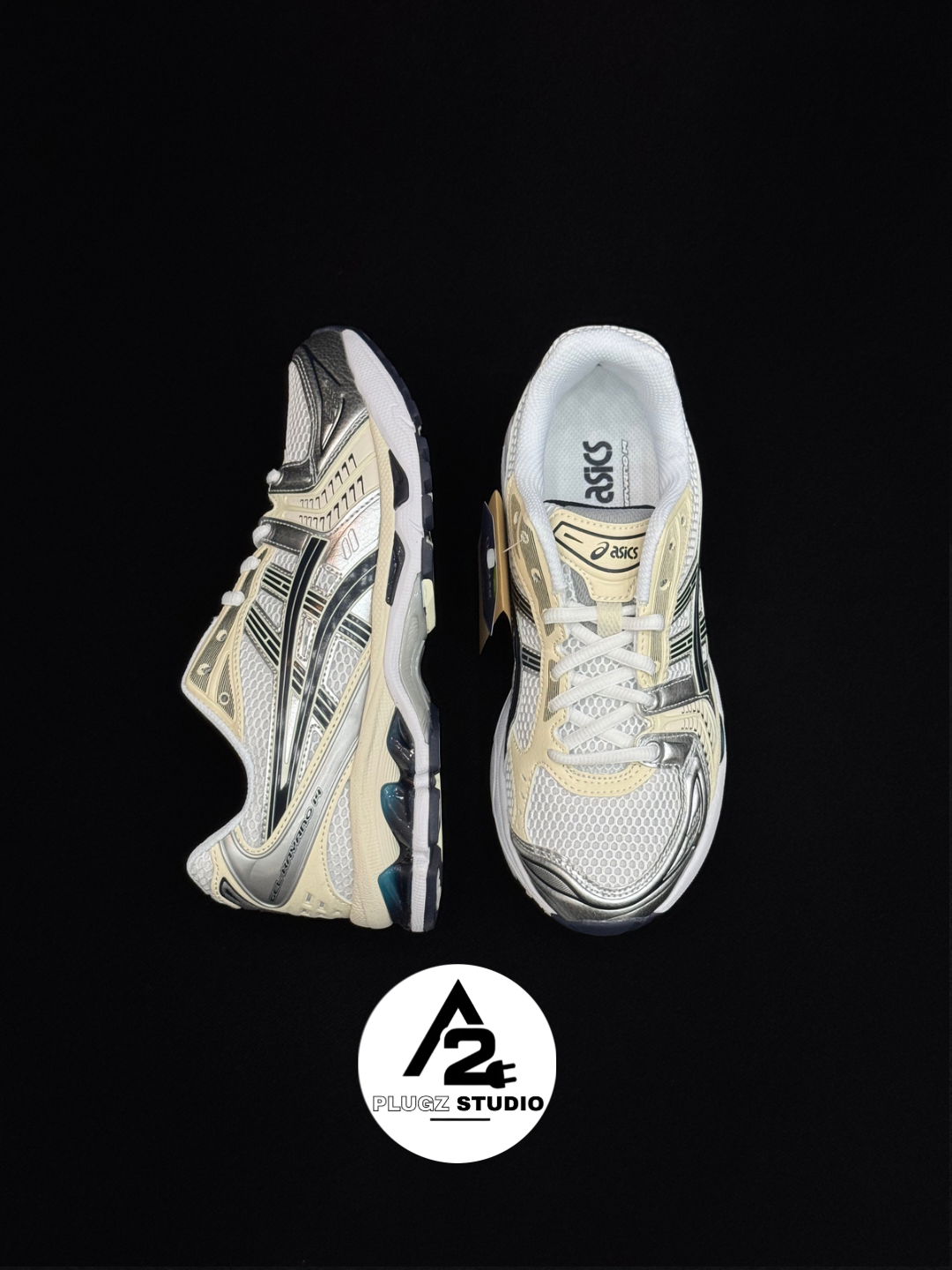 ASICS Gel-Kayano 14 – Blanc / Argent / Bleu Marine