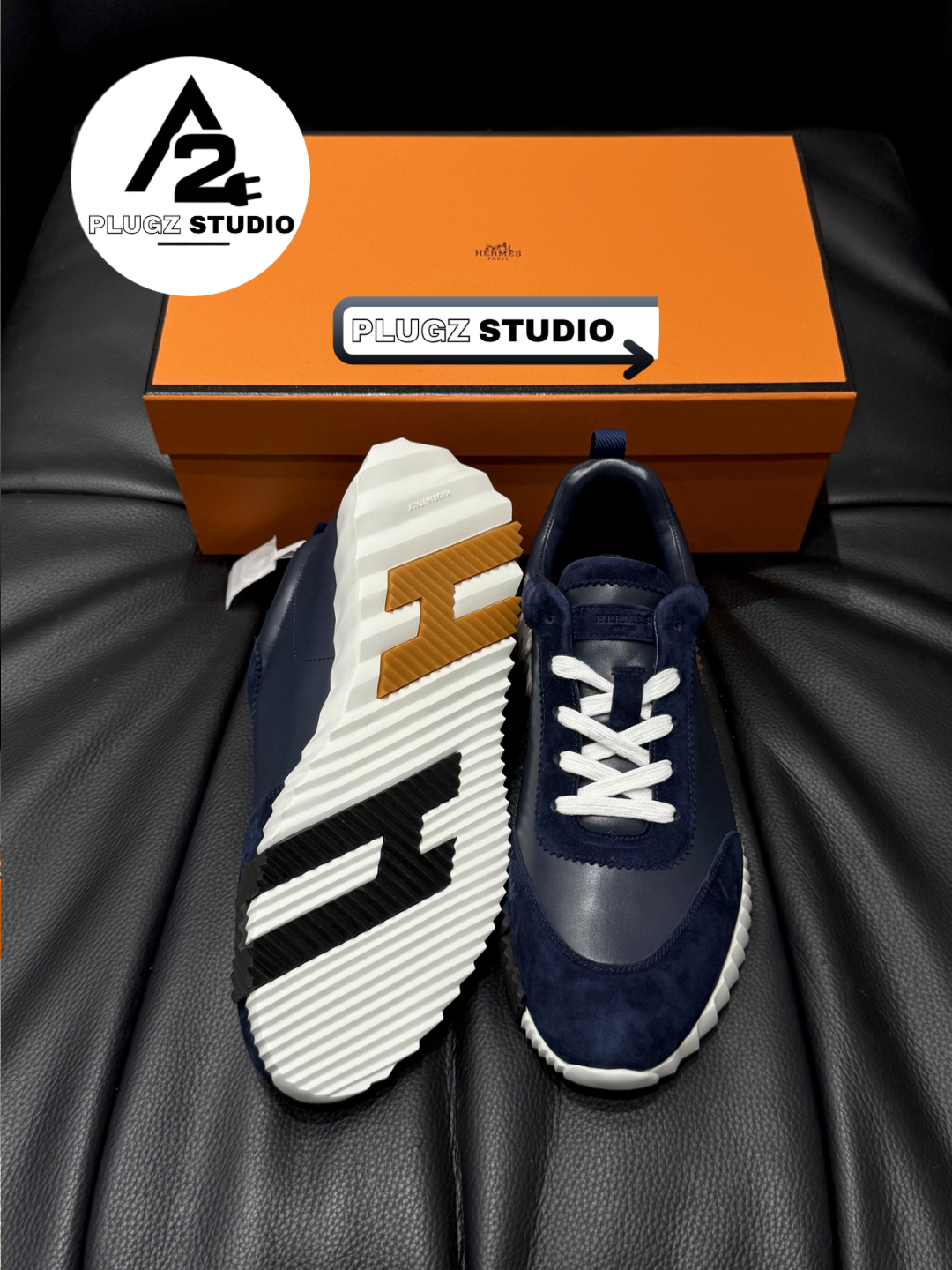 Hermès Bouncing – Navy / White / Cognac