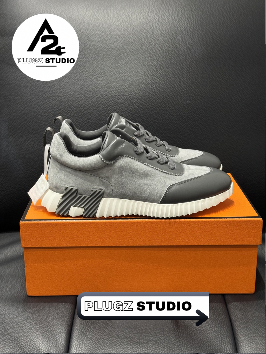 Hermès Bouncing – Gris Suède / Gris Foncé / Blanc