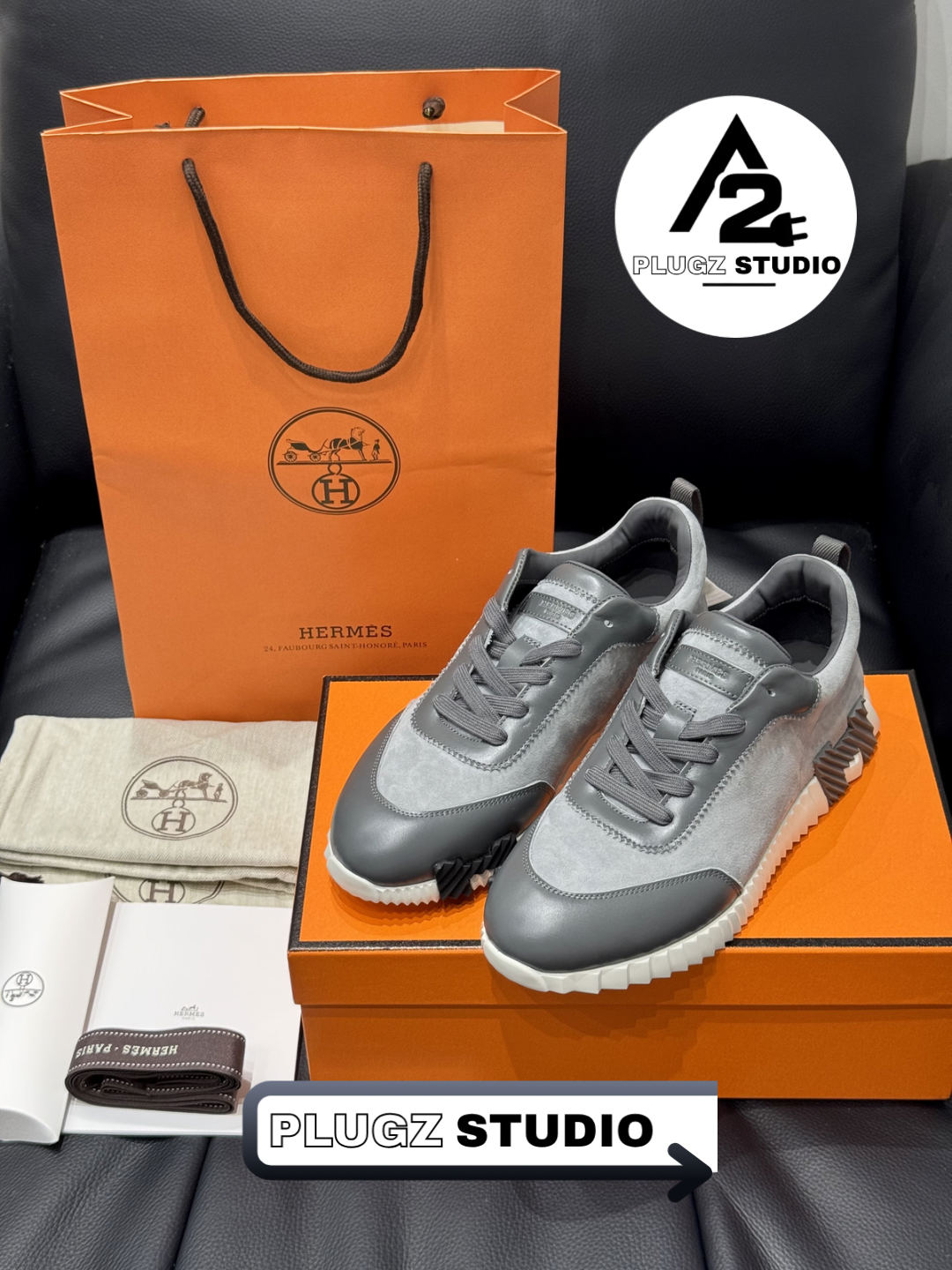 Hermès Bouncing – Gris Suède / Gris Foncé / Blanc