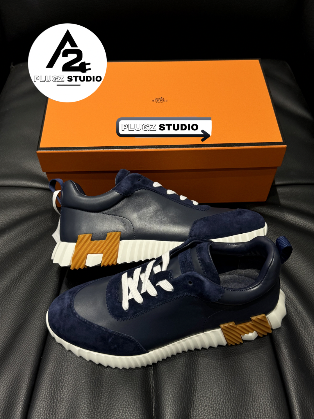Hermès Bouncing – Navy / White / Cognac